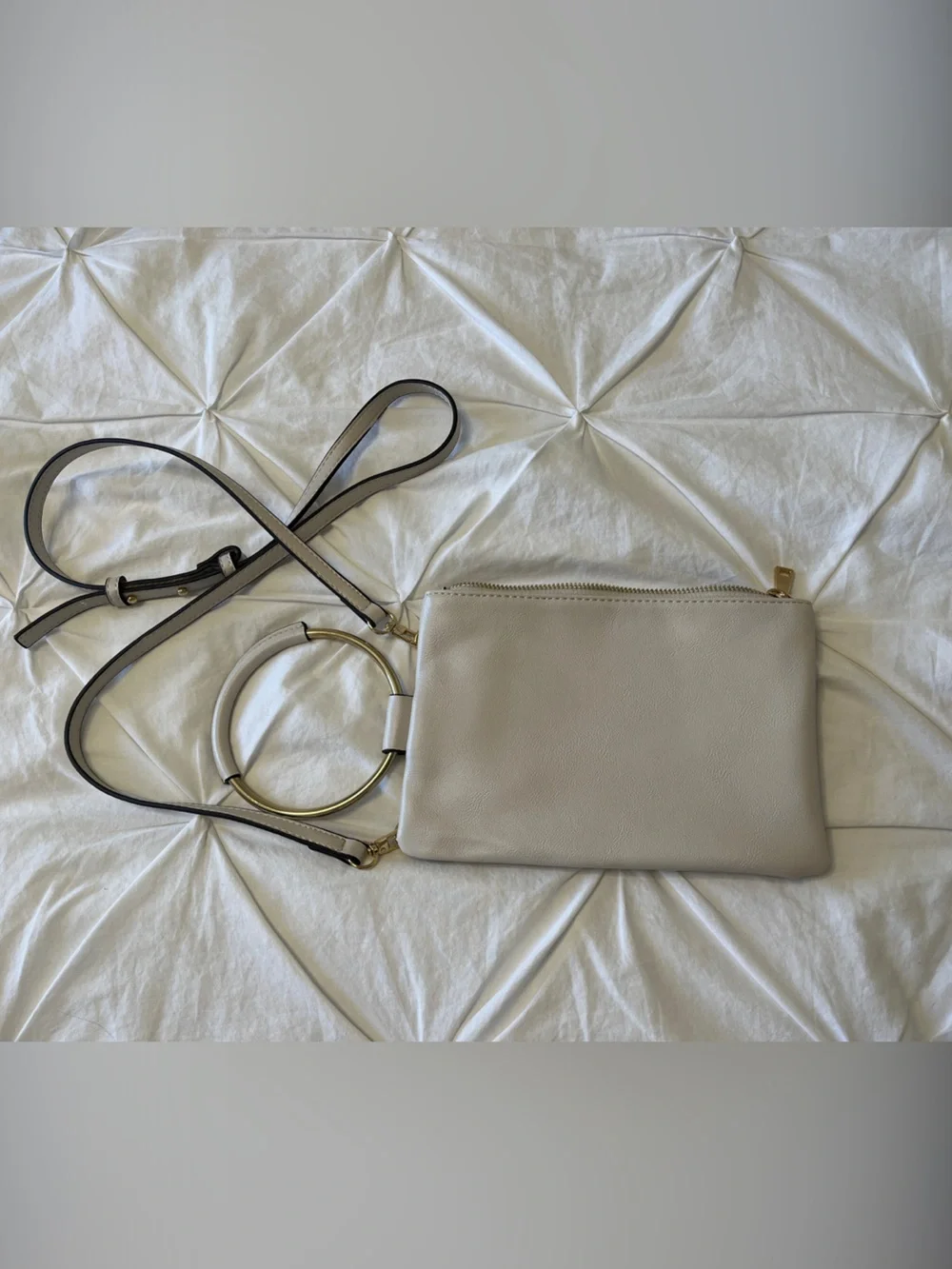 INC International Concepts Cream Crossbody with Gold Ring Handle